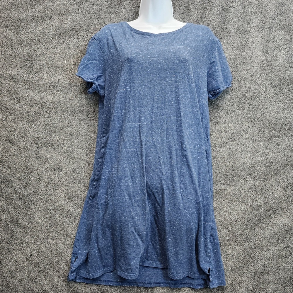 Pact Womens Blue Organic Cotton Slub Knit Pocket Shift Dress Coastal Boho Large